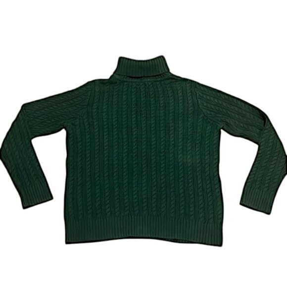 Croft & Barrow Green Chunky Cable Knit Turtleneck Cotton Pullover Sweater Large - Picture 4 of 9